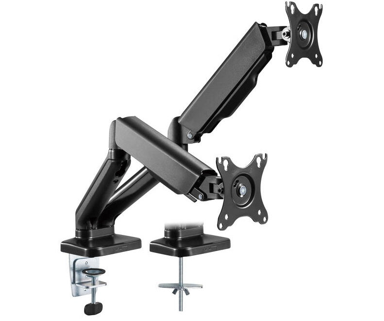 Gas Spring Dual Arm Monitor Stand With C Clamp And Grommet Mounting Base