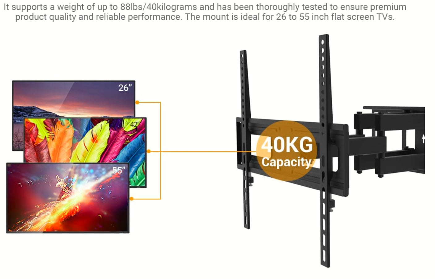 Full Motion(Tilt, Swivel & Rotate) TV Wall Mount for 26"-55" TVs