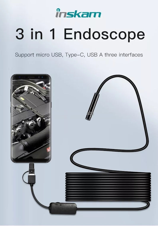 8MM 1200P Endoscope Wired Borescope Inspection Camera 5M Length, Android