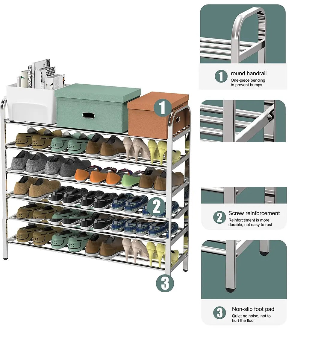 6-Tier Stainless Steel Shoe Rack, Storage Organizer