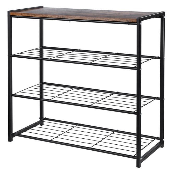 4-Tier Metal Shoe Rack With Wood Bench Top