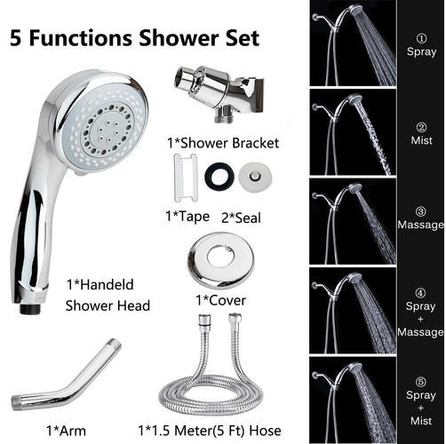 5 Function Handheld Shower Head Set with Multi-Directional Bracket High Pressure