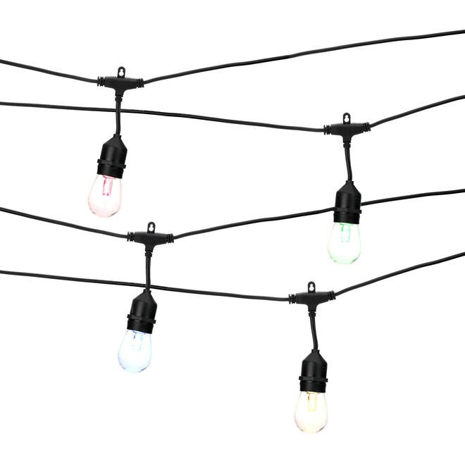 48Ft Outdoor String Light Weatherproof 15 Hanging LED Bulbs RGB Color With Remote