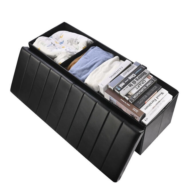 Folding Storage Ottoman Faux Leather, 43"