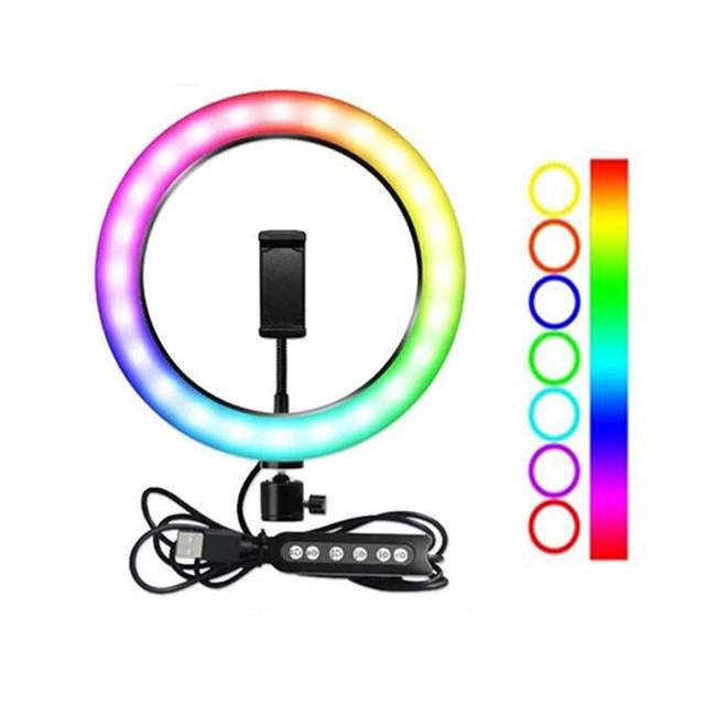 12" RGB LED Selfie Ring Light With 47" Retractable Tripod For Makeup Live Streaming