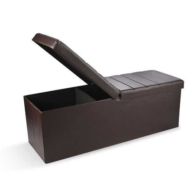 Folding Storage Ottoman Faux Leather, 43"