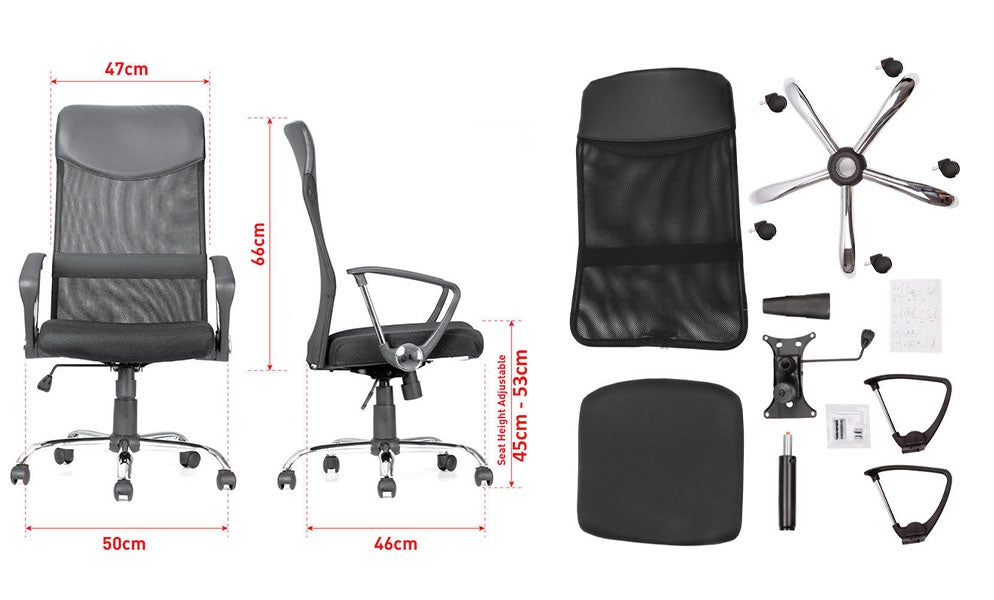 Adjustable Mesh Office Chair With Arms, High Back, Fabric Seat