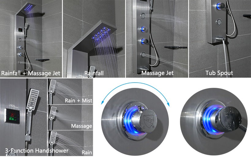 Multi-Function Shower Panel with LED Lights, Temperature Display