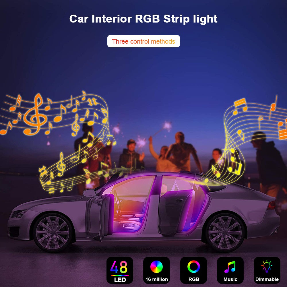 Car Interior RGB Strip Light With Remote Control And APP Control