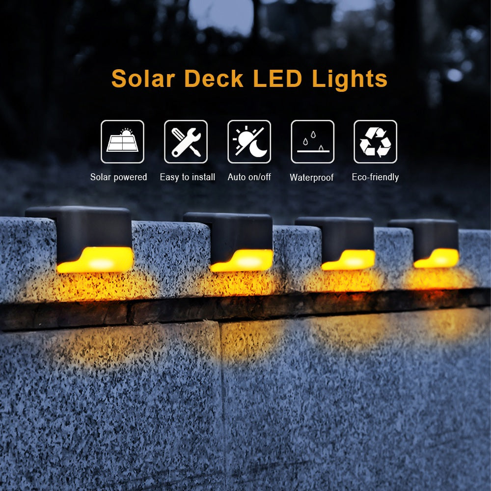 Solar Deck LED Lights, Outdoor Waterproof Warm Light Fence Lights, 4 Pcs