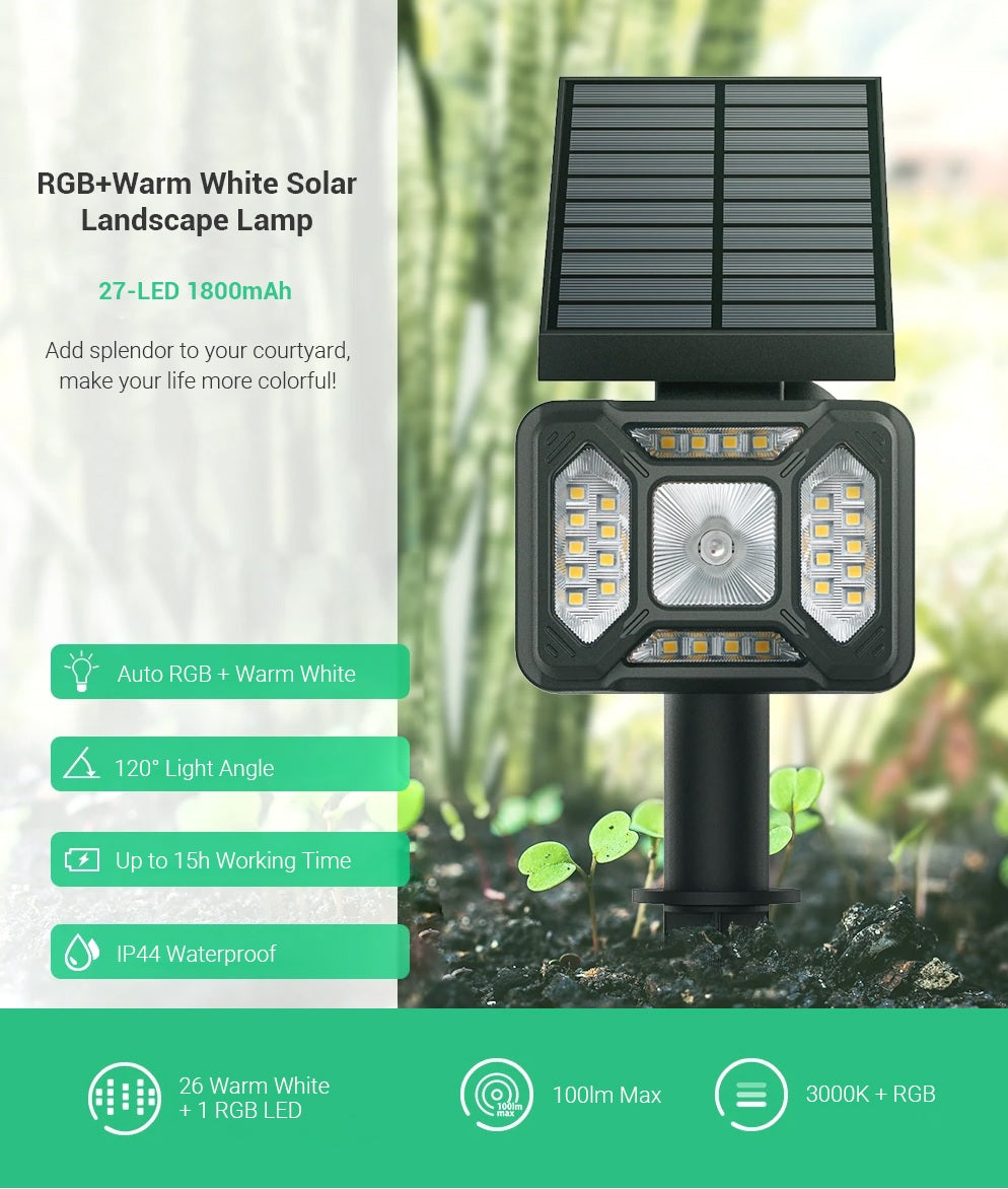 RGB+White Solar Lawn Light Landscape Lamp Waterproof Dual Mode