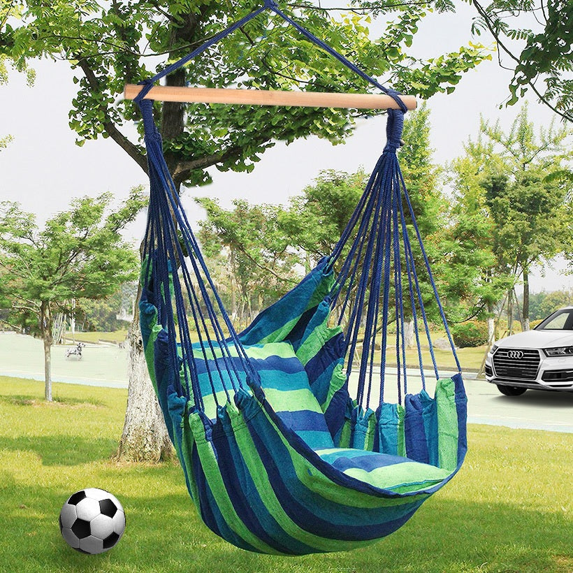 Hammock Chair Rope Swing Chair Blue 265Lbs Capacity 2-Seat Cushions Included