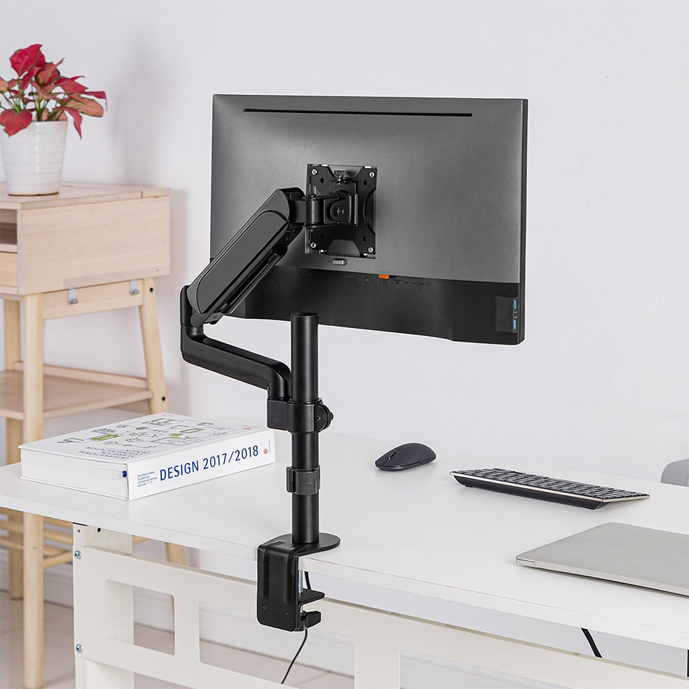 Single Monitor Adjustable Gas Spring Desk Mount for 17"-32" Monitors