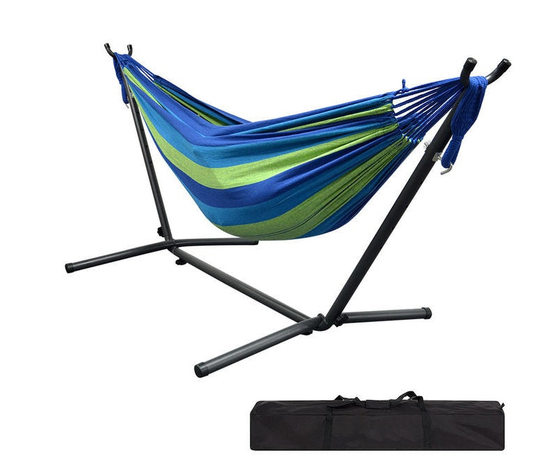 9Ft Double Hammock With Space-Saving Steel Stand For Travel, Outdoor Camping