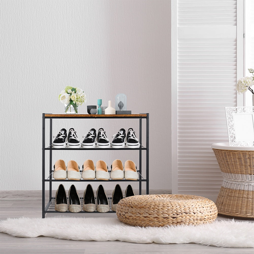 4-Tier Metal Shoe Rack With Wood Bench Top