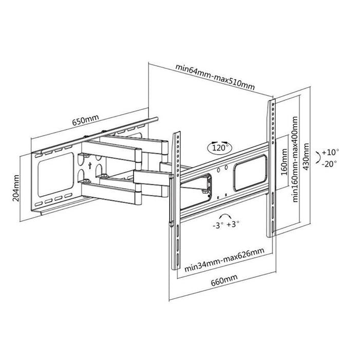 Full Motion(Tilt, Swivel & Rotate) TV Wall Mount for 37" to 70" TVs