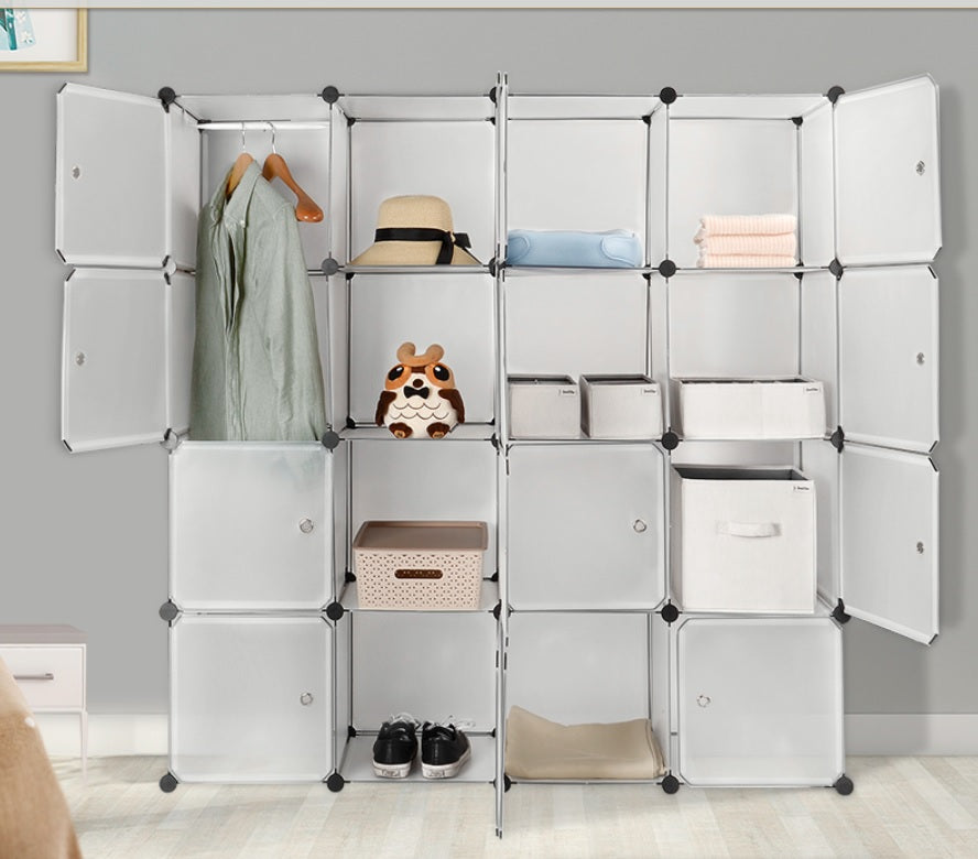 16-Cube Modular Shelving Storage Organizer Cube Unit Interlocking Wardrobe Cabinet