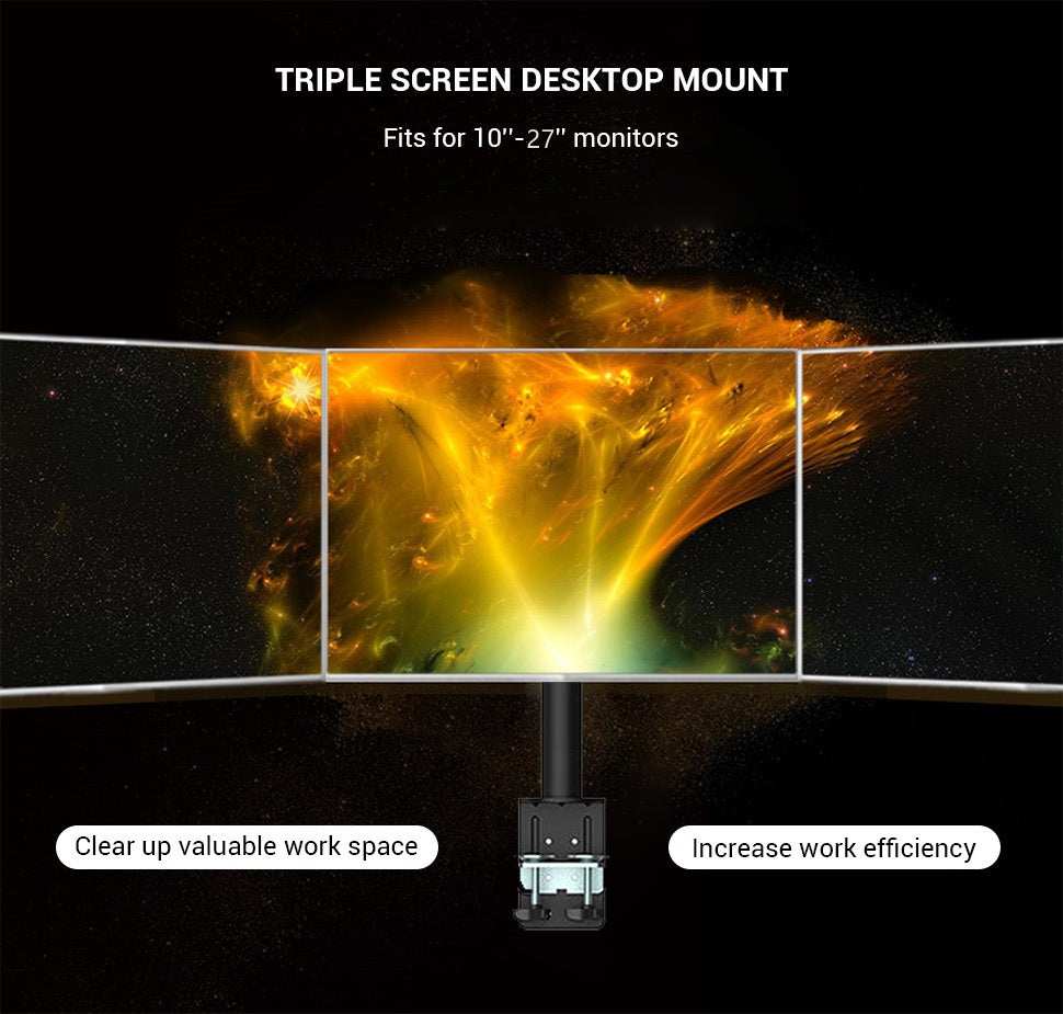 Triple Screen Monitor Mount For 10''-27'' (25'' In Width) Monitors