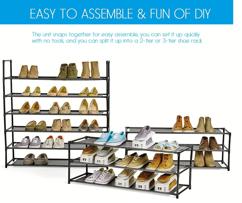 6-Tier Shoe Rack/30-Pairs/Storage Organizer, Stackable Shelves