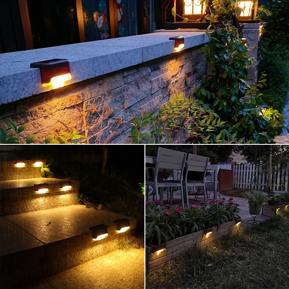 Solar Deck LED Lights, Outdoor Waterproof Warm Light Fence Lights, 4 Pcs