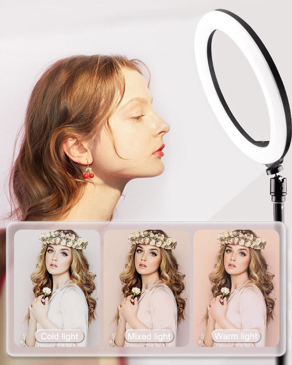 12" RGB LED Selfie Ring Light With 47" Retractable Tripod For Makeup Live Streaming