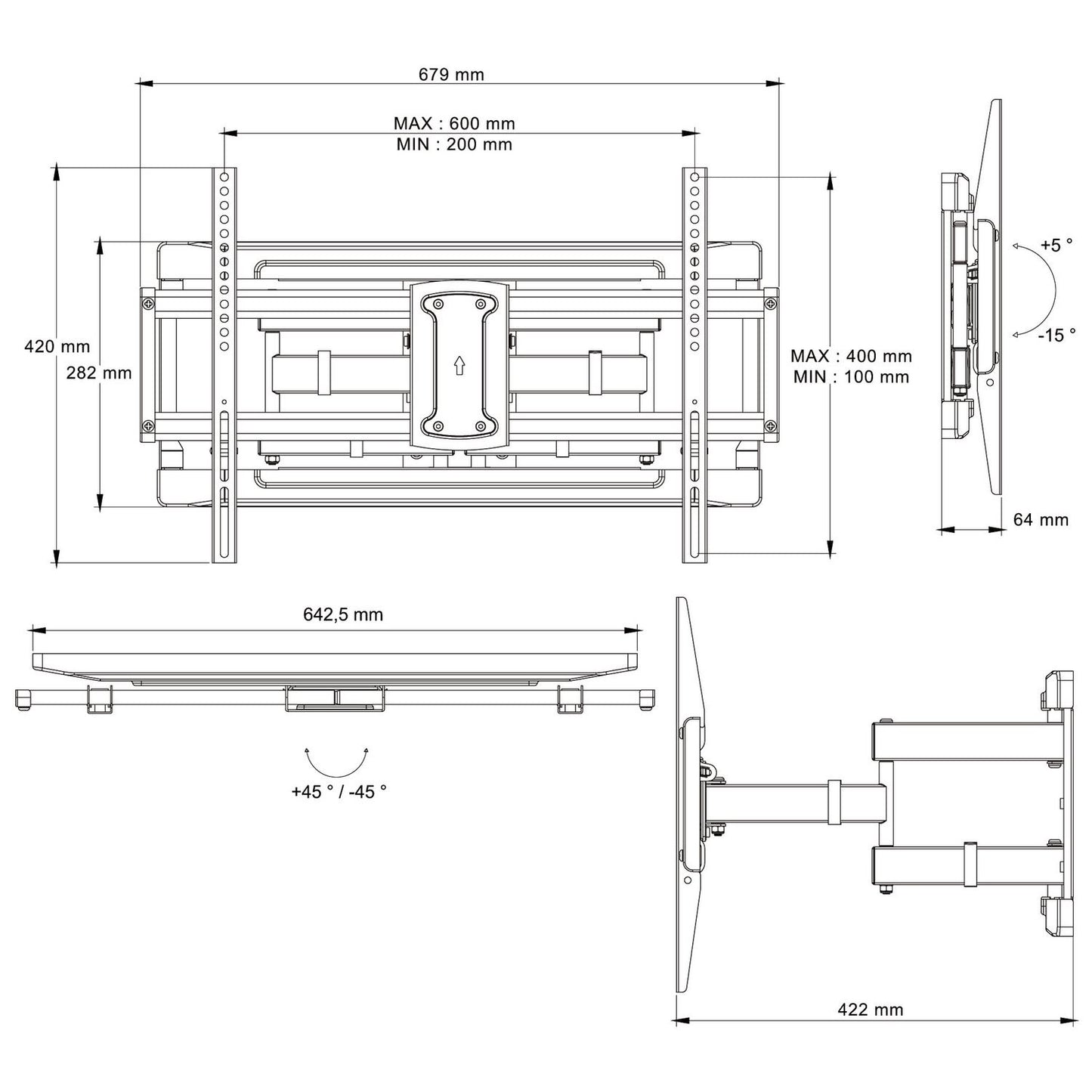 Full Motion(Tilt, Swivel & Rotate) TV Wall Mount for 50" to 86" TV's