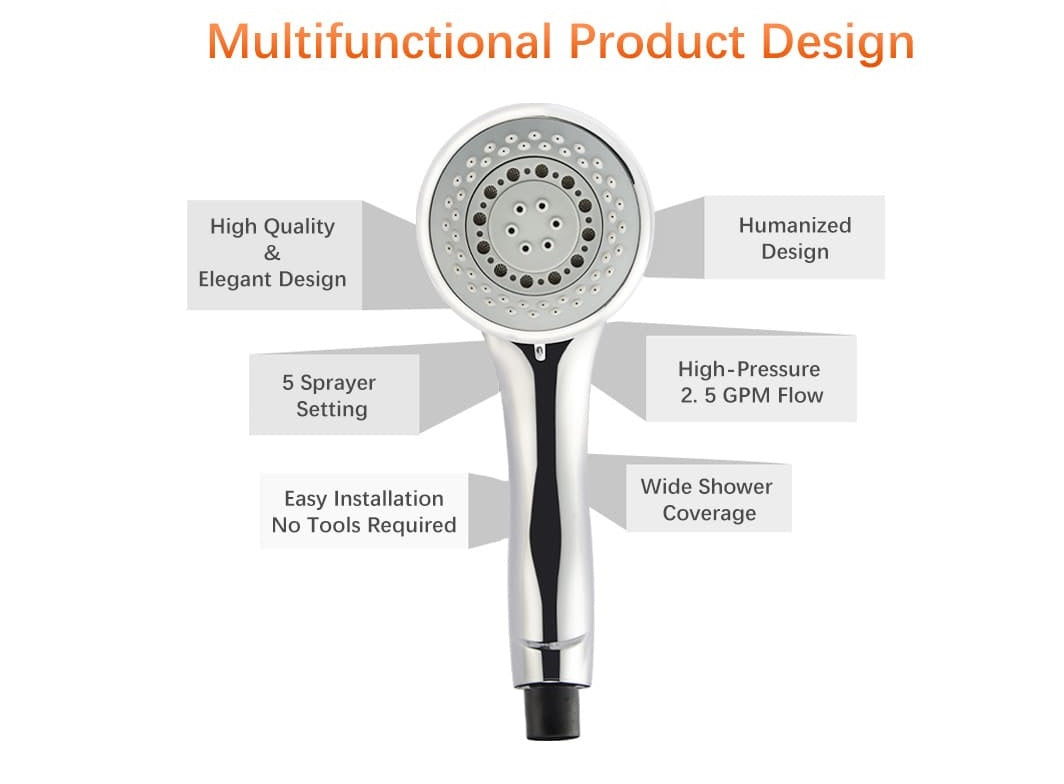 5 Function Handheld Shower Head Set with Multi-Directional Bracket High Pressure