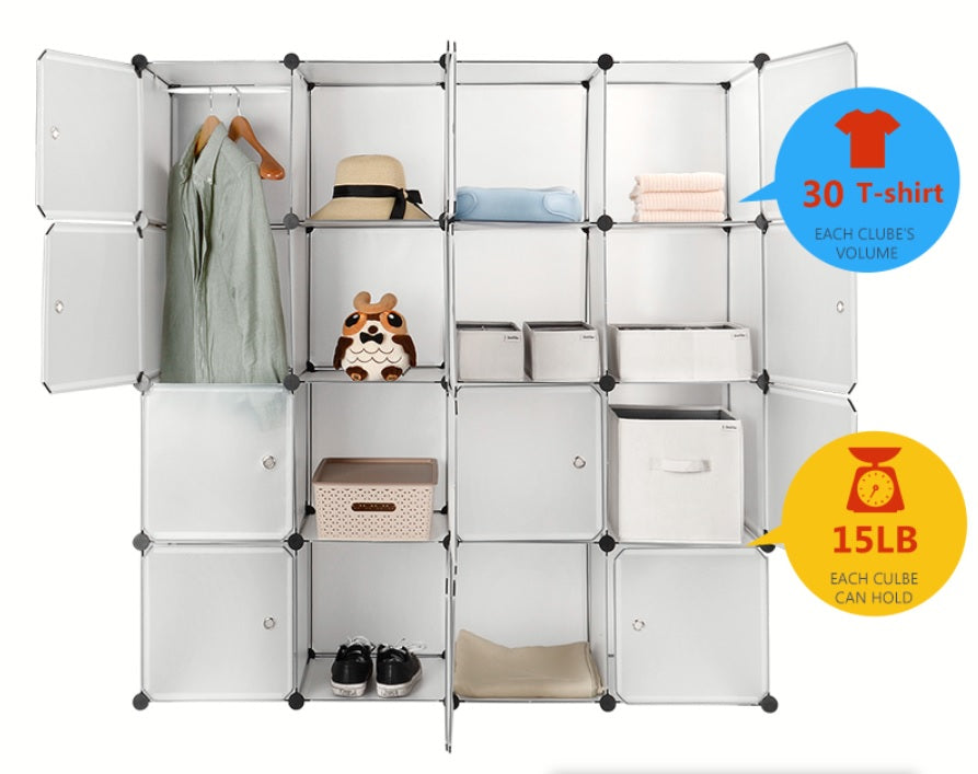 16-Cube Modular Shelving Storage Organizer Cube Unit Interlocking Wardrobe Cabinet