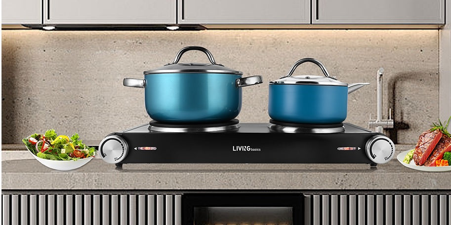 Double Hot Plates for Cooking, Electric Countertop Double Burners, 900W+900W