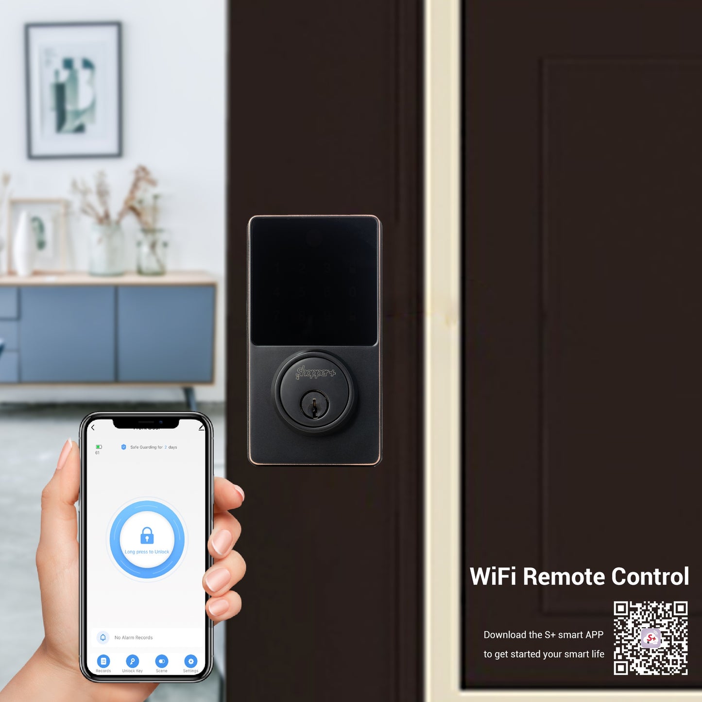 Smart Door Lock ,Wi-Fi, Keys, Touchscreen Keypad, Remote Control