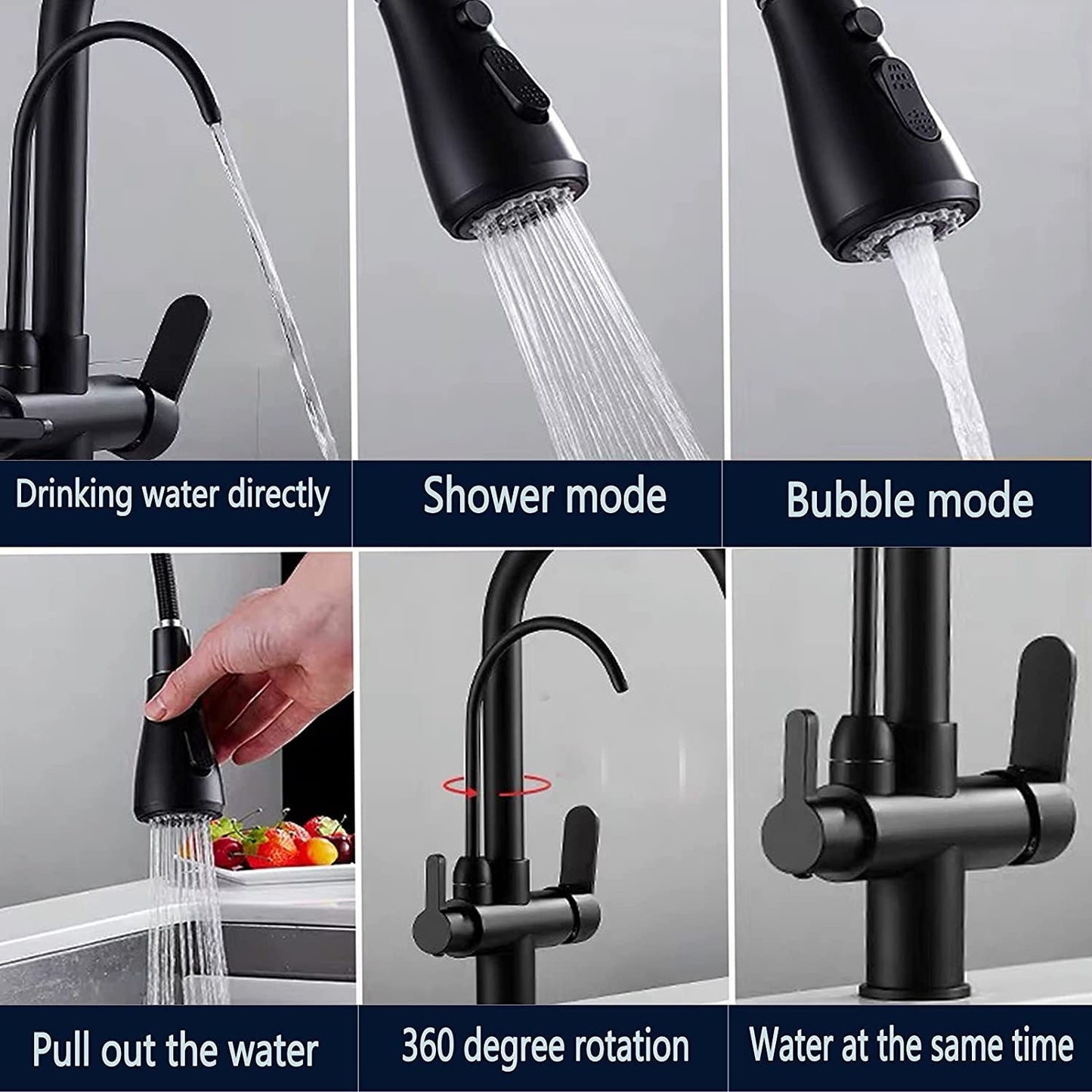 Nysha 3-in-1 Dual Handle Kitchen Sink Faucet with Pull Down Sprayer, Model M5