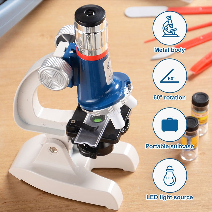 Portable Microscope Science Kit For Kids, Microscope 100x-1200x, LED Illumination