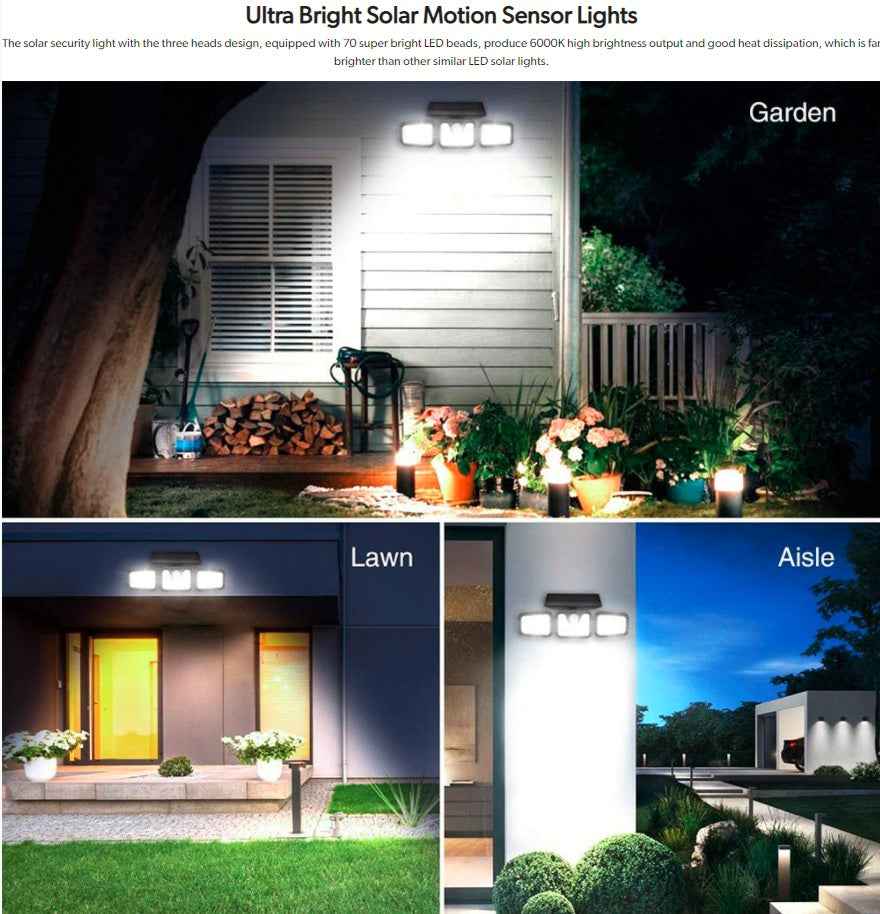 3 Rotatable Head IP65 Motion Sensor Solar Security Lights