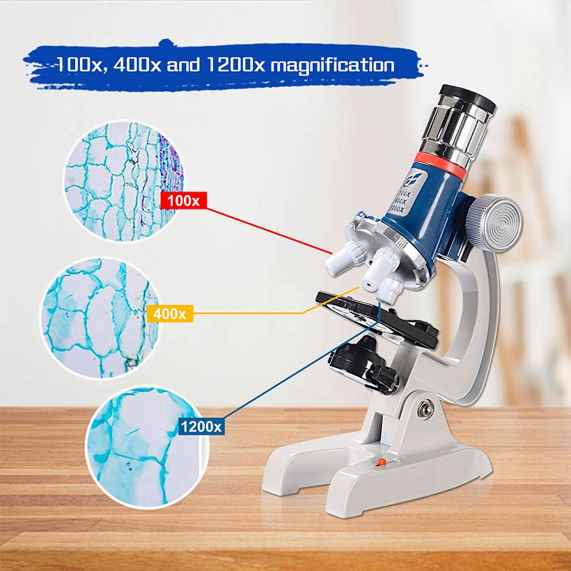 Portable Microscope Science Kit For Kids, Microscope 100x-1200x, LED Illumination