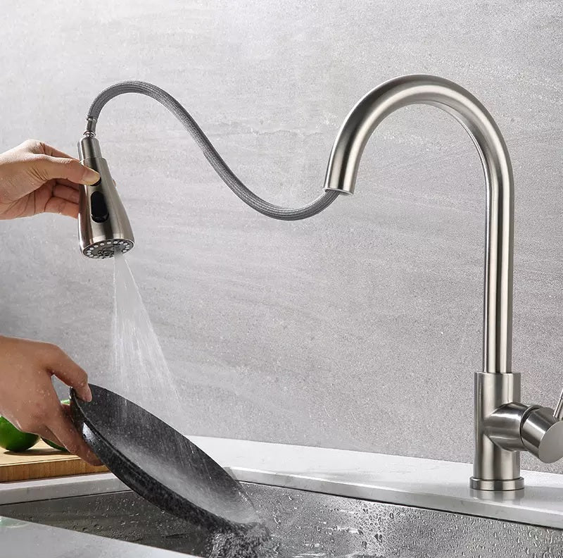 Nysha Stainless Steel Pull-Out Kitchen Faucet, Model M1