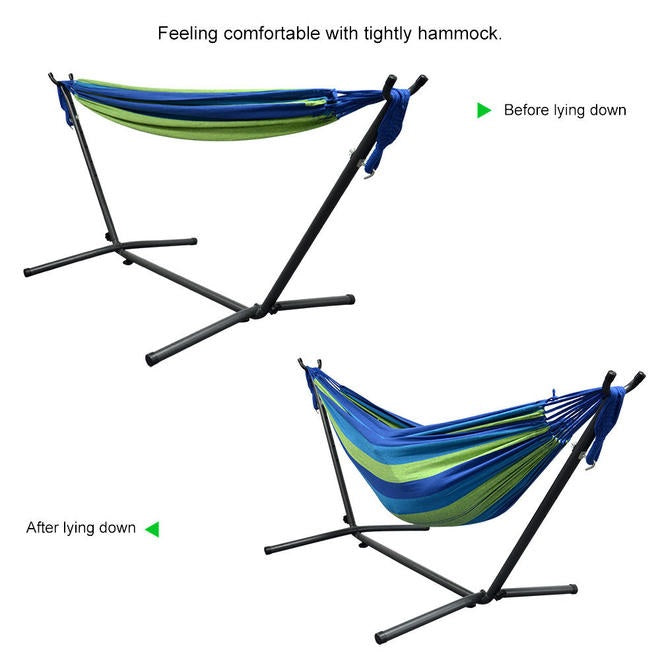 9Ft Double Hammock With Space-Saving Steel Stand For Travel, Outdoor Camping