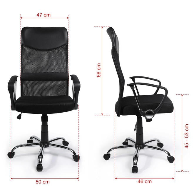 Adjustable Mesh Office Chair With Arms, High Back, Fabric Seat