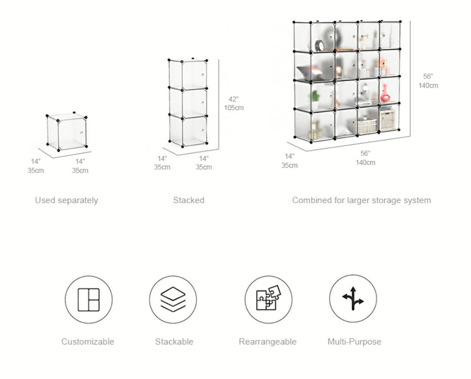 16-Cube Modular Shelving Storage Organizer Cube Unit Interlocking Wardrobe Cabinet