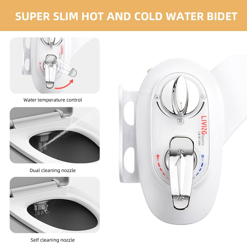 Toilet Bidet Non-Electric Hot & Cold Water Ultra Thin Dual Nozzle