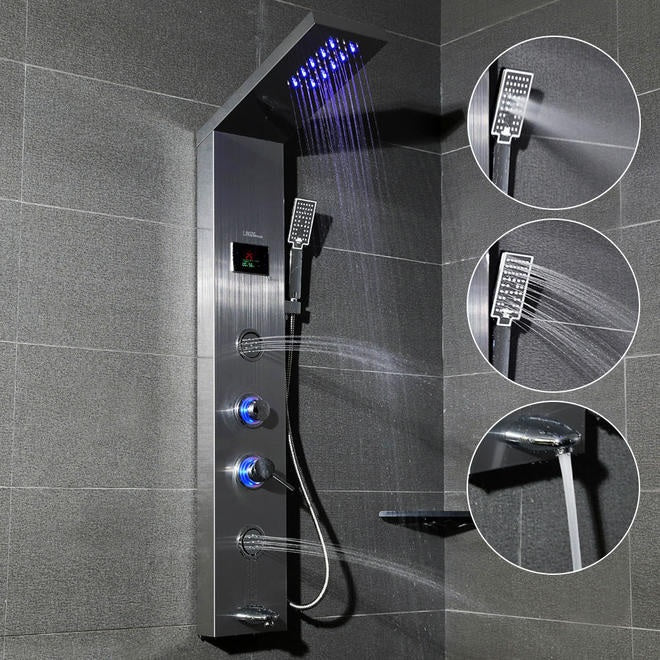 Multi-Function Shower Panel with LED Lights, Temperature Display