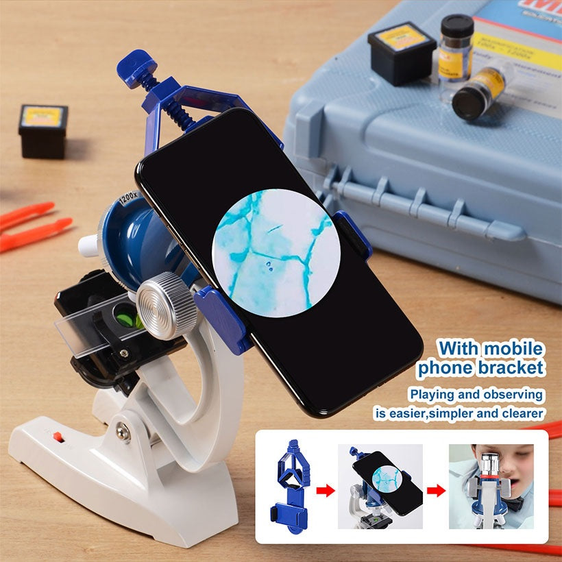 Portable Microscope Science Kit For Kids, Microscope 100x-1200x, LED Illumination