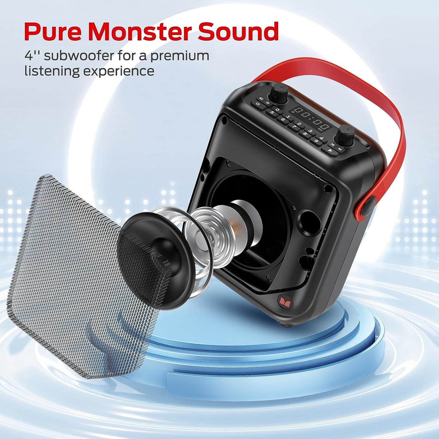 Monster Portable Bluetooth Speaker, Karaoke Machine with Stereo Sound, 12H Playtime