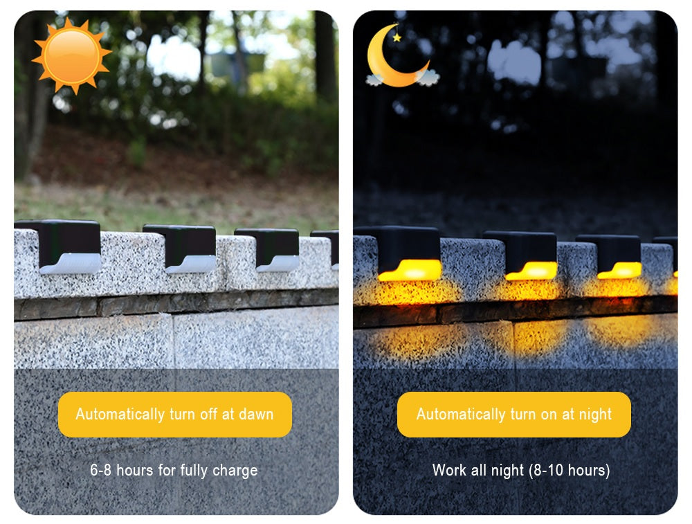 Solar Deck LED Lights, Outdoor Waterproof Warm Light Fence Lights, 4 Pcs