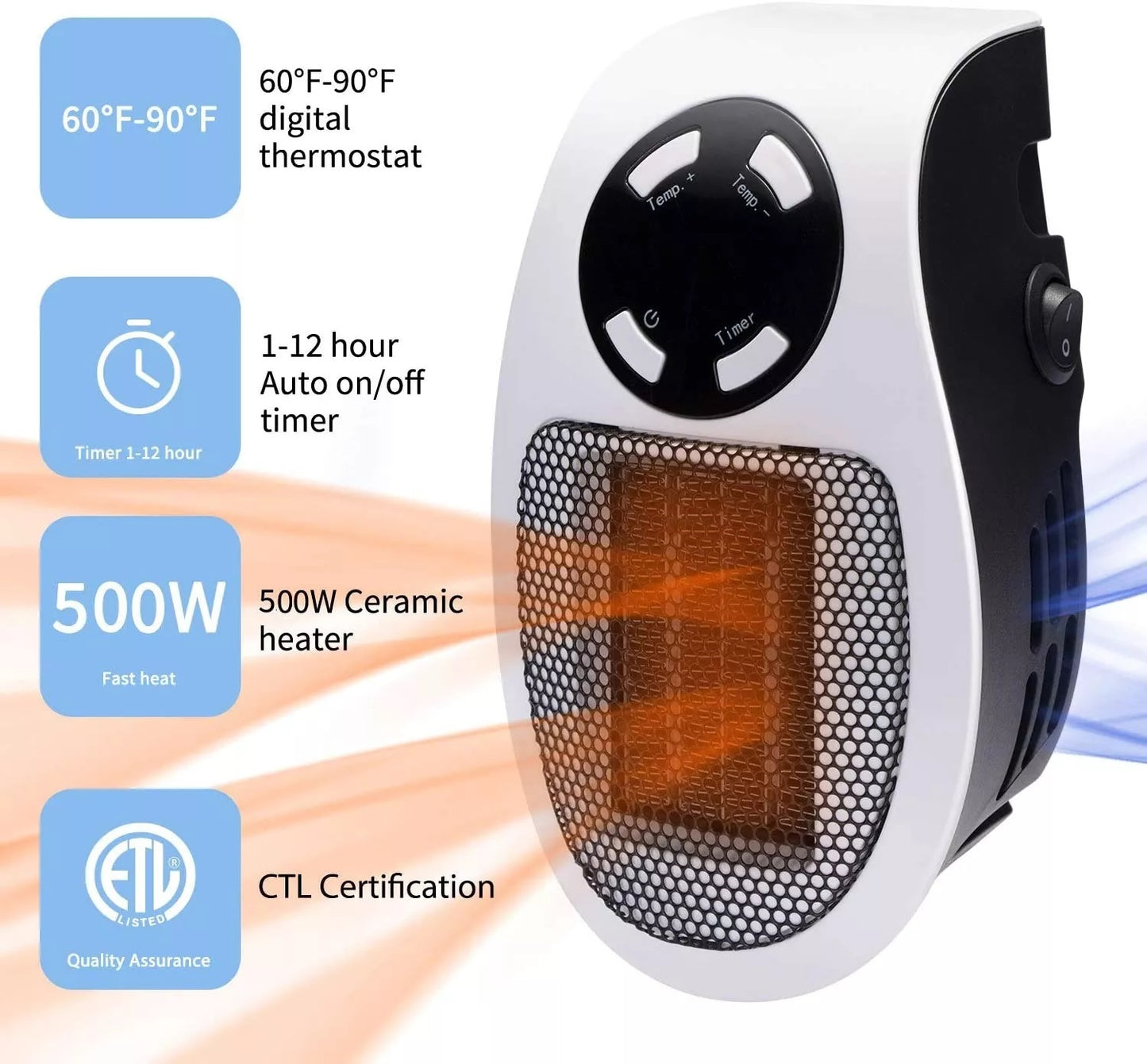 High Quality Mini Wall Mounted Electric Plug-in Heater with Remote