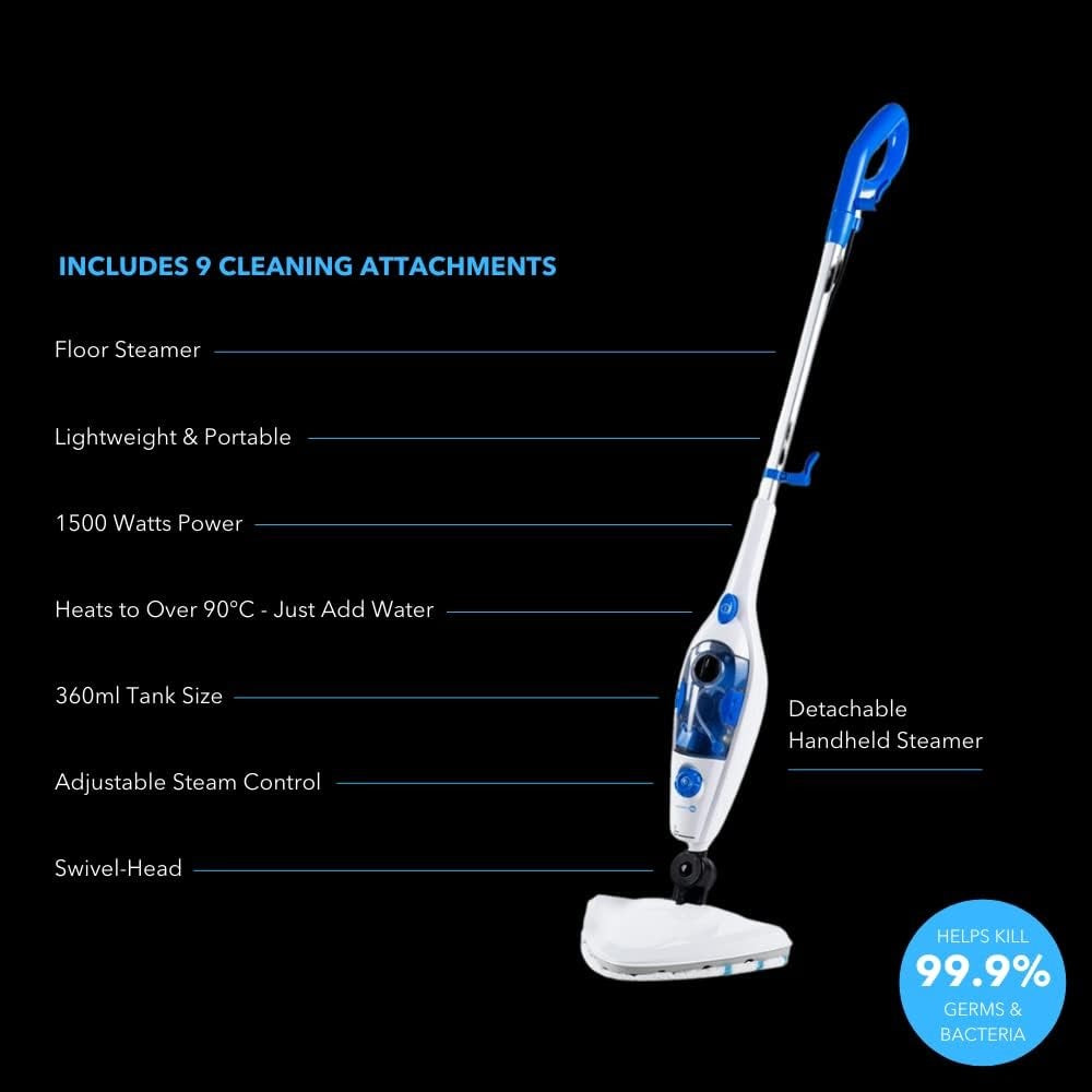 Cleanica360 Steam Mop Multi Surface Steam Cleaner with Detachable Handheld Unit