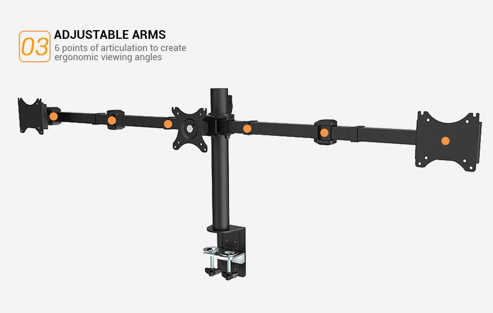 Triple Screen Monitor Mount For 10''-27'' (25'' In Width) Monitors