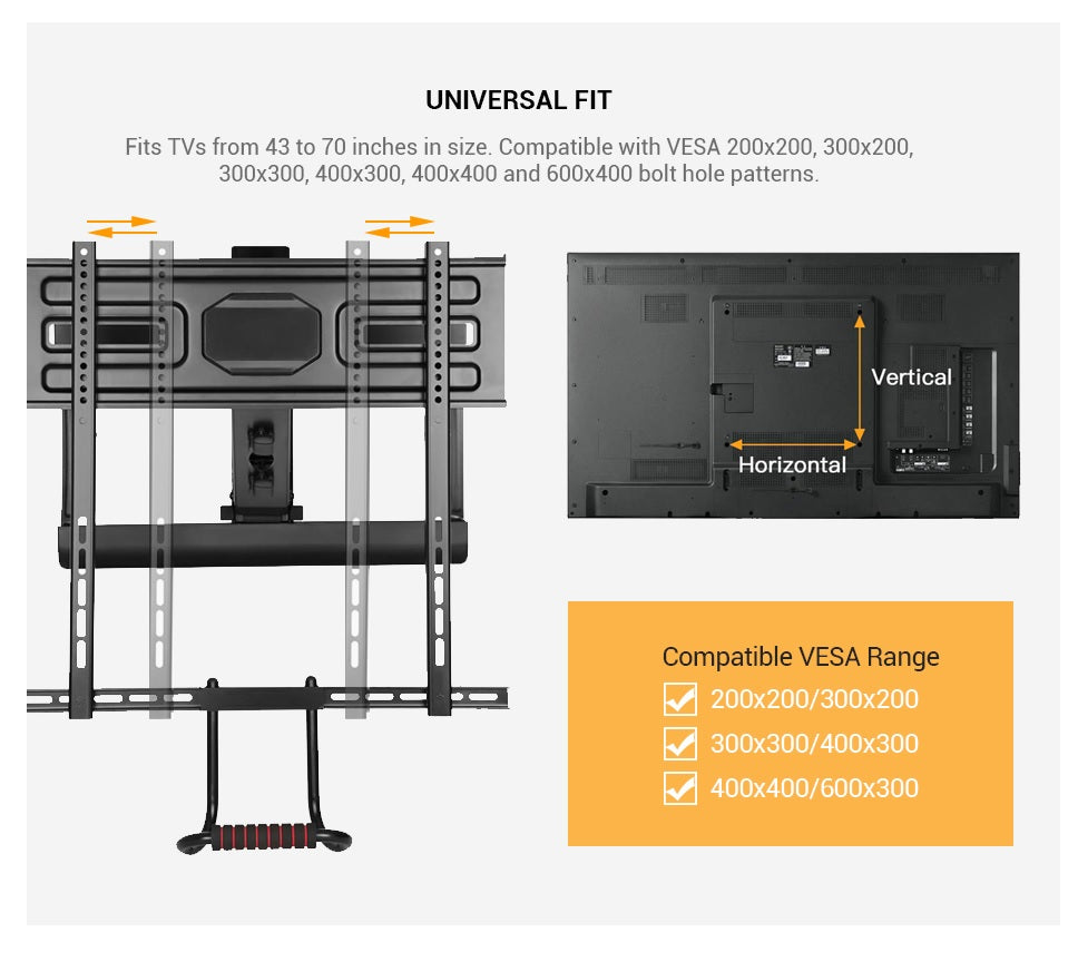 Full-Motion Above Fireplace Pull-Down TV Wall Mount For 43"-70" TVs