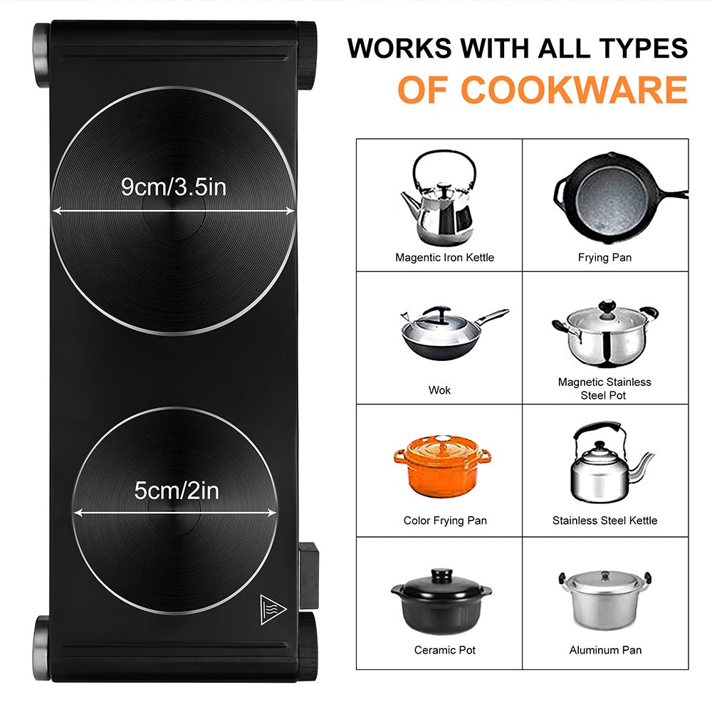 Double Hot Plates for Cooking, Electric Countertop Double Burners, 900W+900W