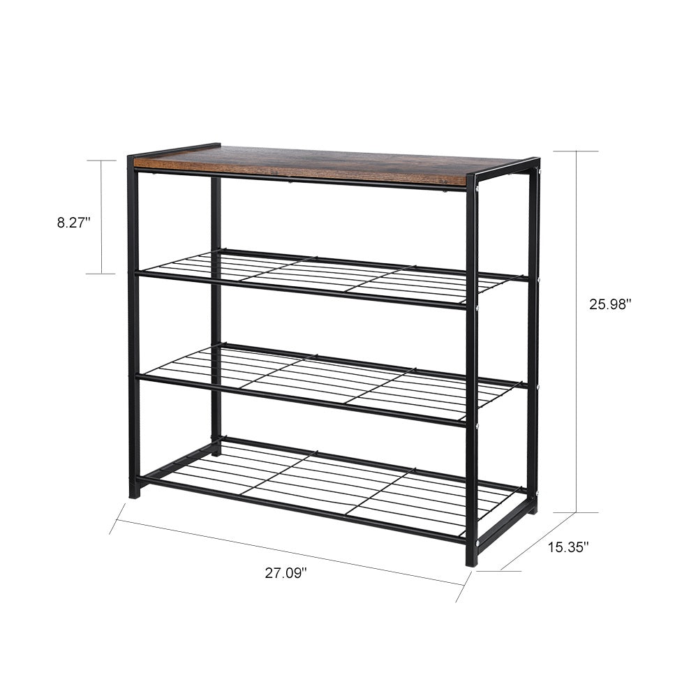 4-Tier Metal Shoe Rack With Wood Bench Top