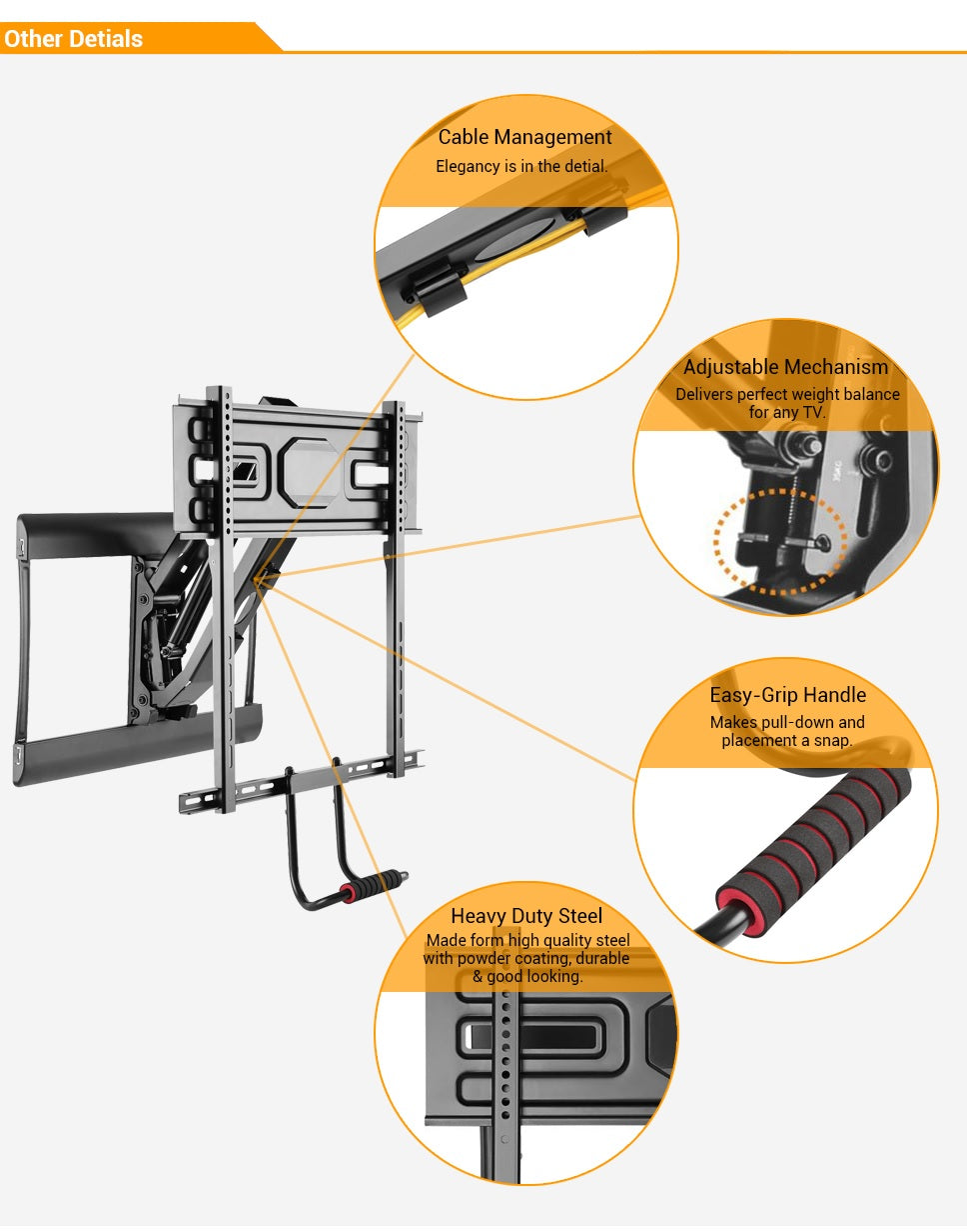 Full-Motion Above Fireplace Pull-Down TV Wall Mount For 43"-70" TVs